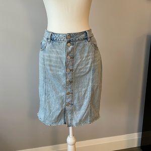 Dynamite High Waisted Denim Skirt with Front Buttons, Size Large
